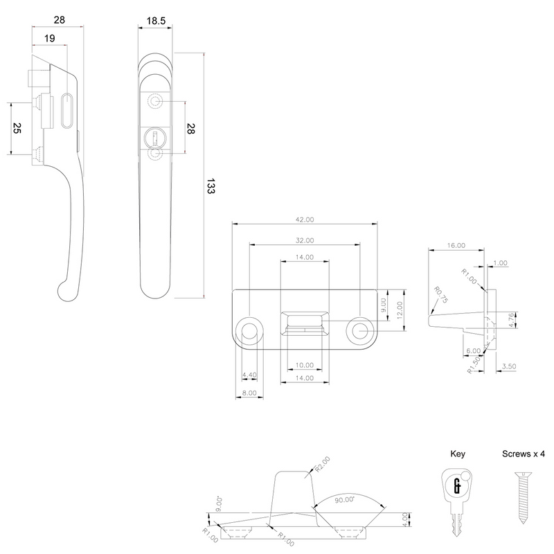 ERA High Quality Timber Wooden Locking Casement Window Handle Brass Basta 